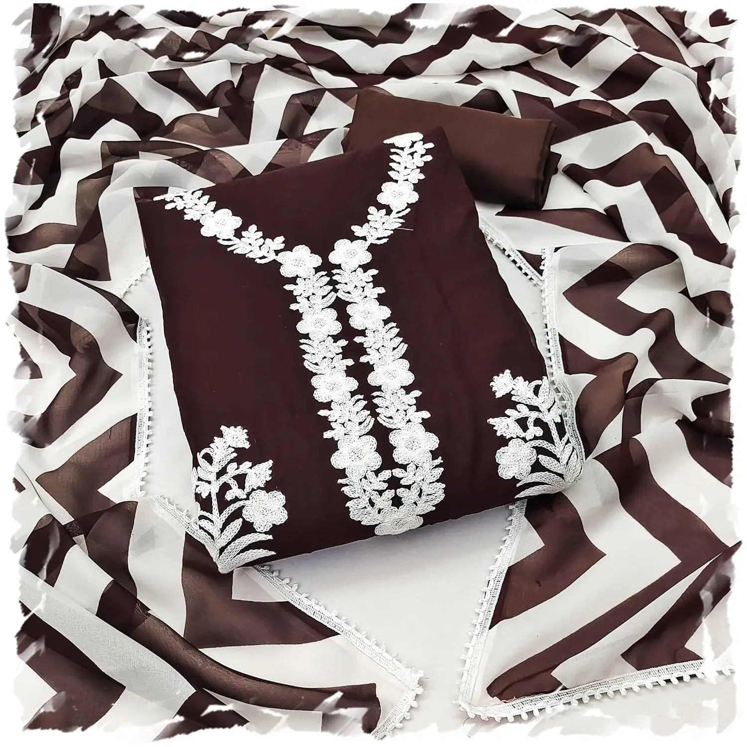 কাশ্মীরী আড়ি এম্ব্রডারী থ্রি-পিচ - Timeless Embroidered Style