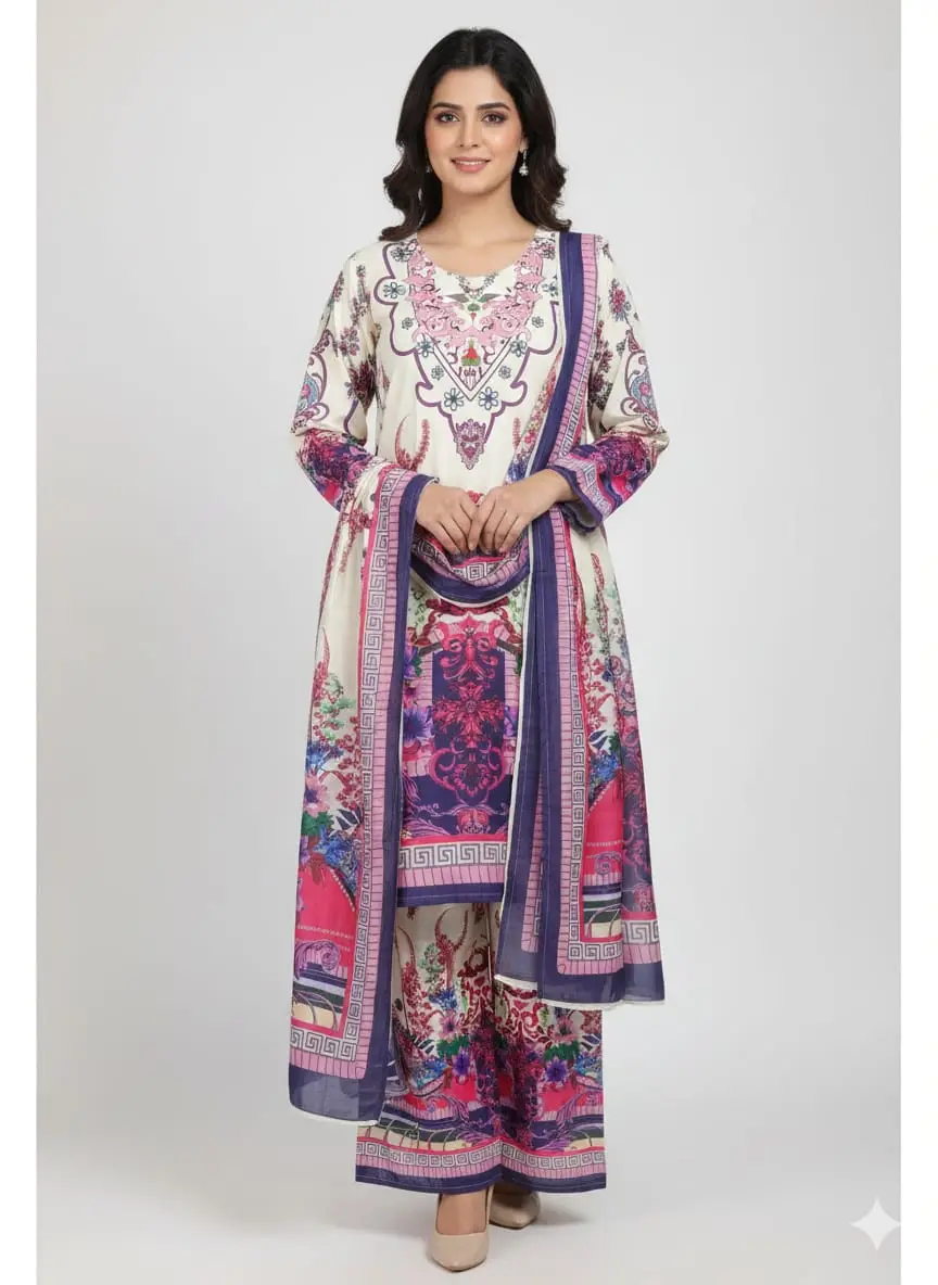 Ready Made Pure Dubai Silk Digital Print Three Piece - Exquisite Fashion