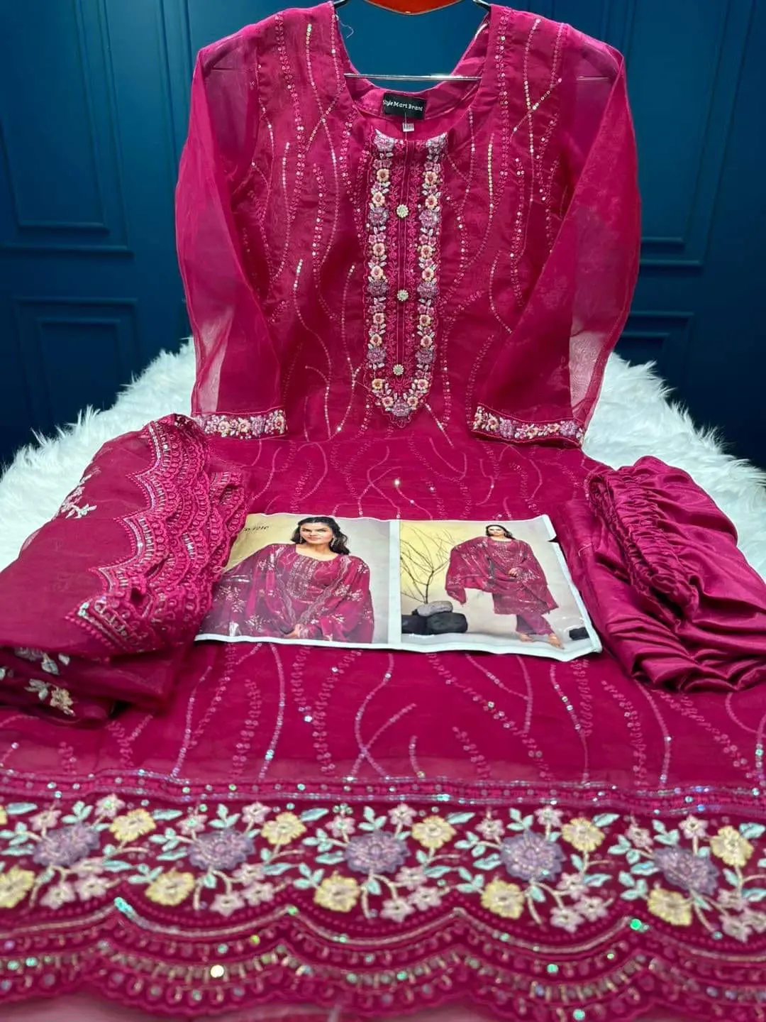 Pakistani White Gold Jorjet Three Piece - Chic Fashion Set