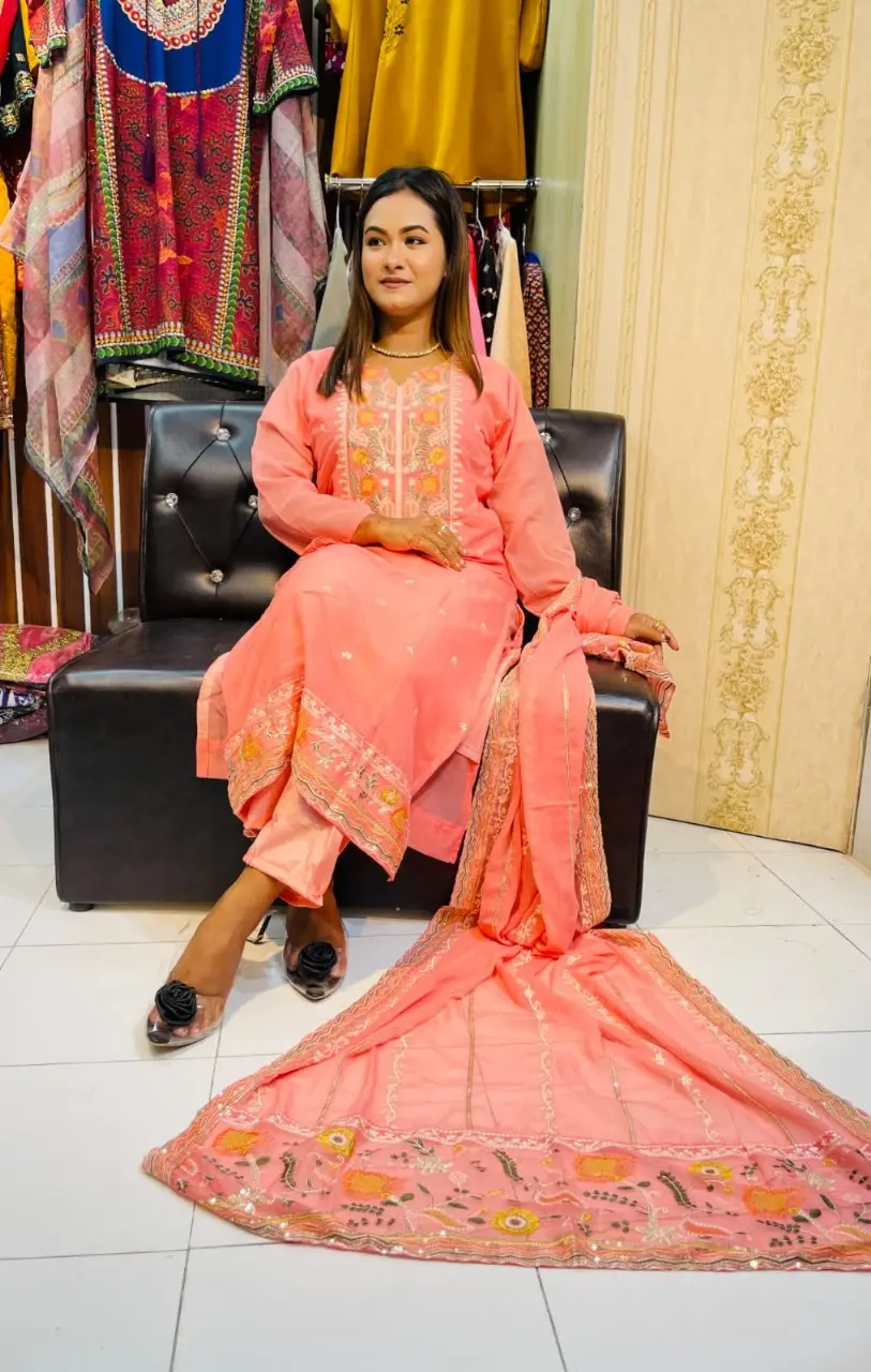 Georgette Embroidery Three Piece - Vibrant Style