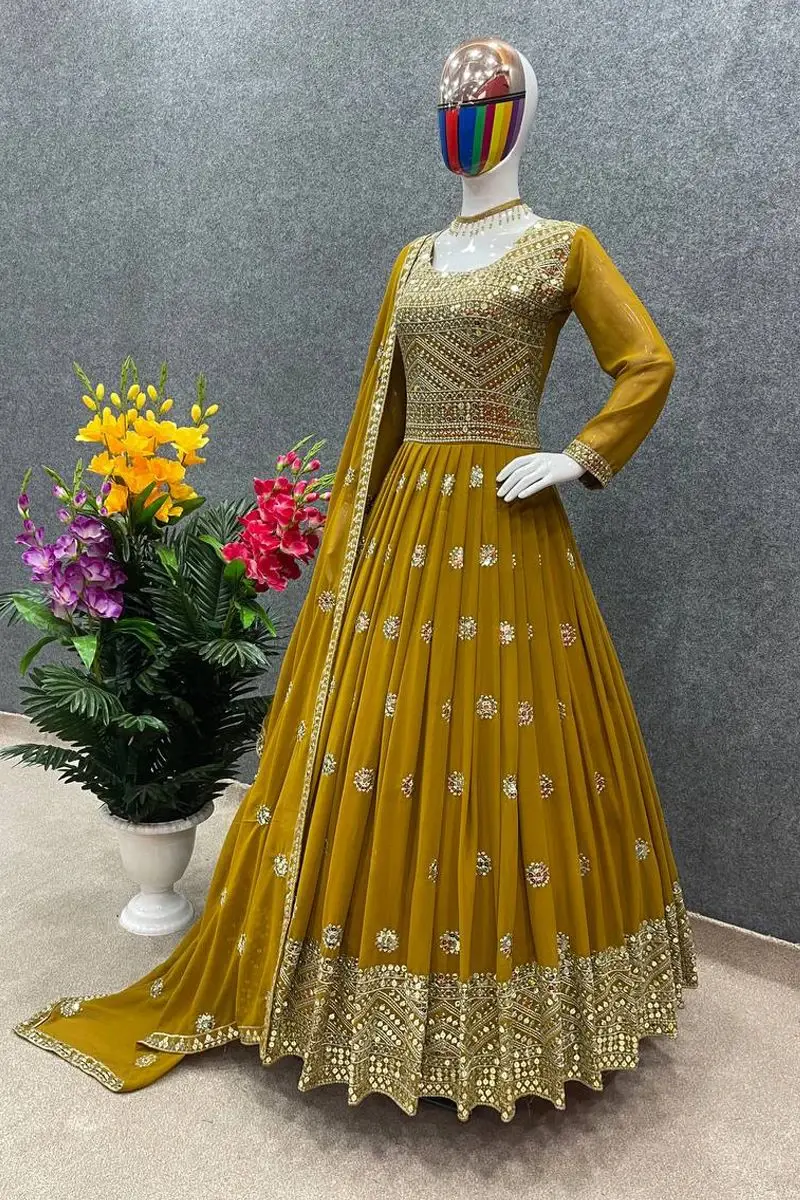 রেডিমেড জর্জেট এমব্রয়ডারি পার্টি ড্রেস