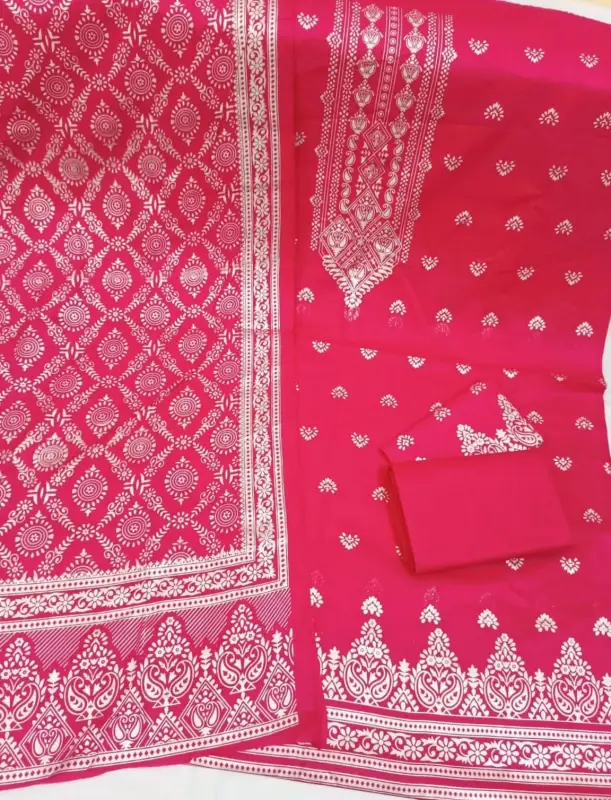 কাতান স্ক্রিন প্রিন্ট থ্রি পিস (সাদা গ্লিটার) - Glamorous White Glitter Look