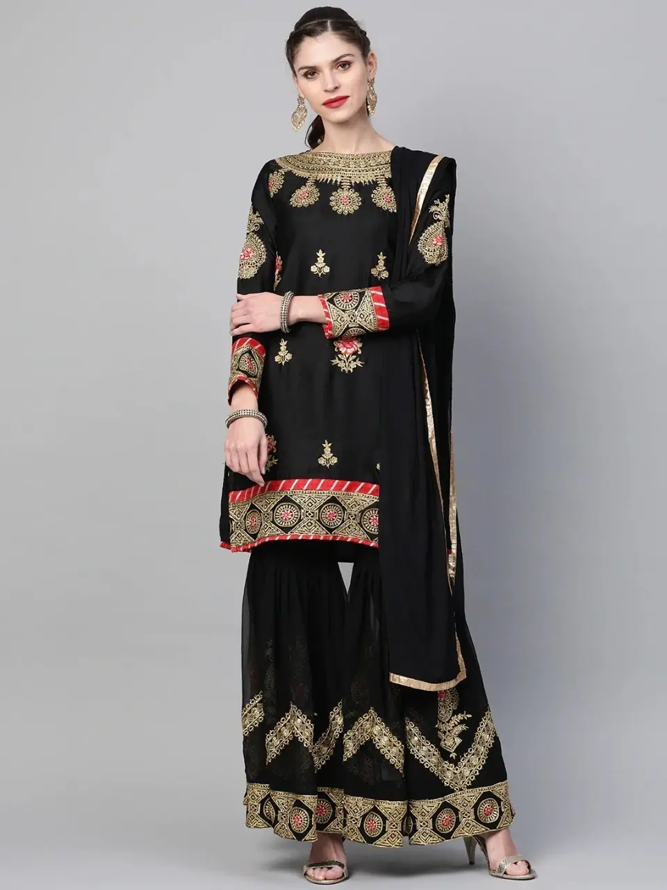 Georgette Embroidery Sharara Dress - Semi-Stitched