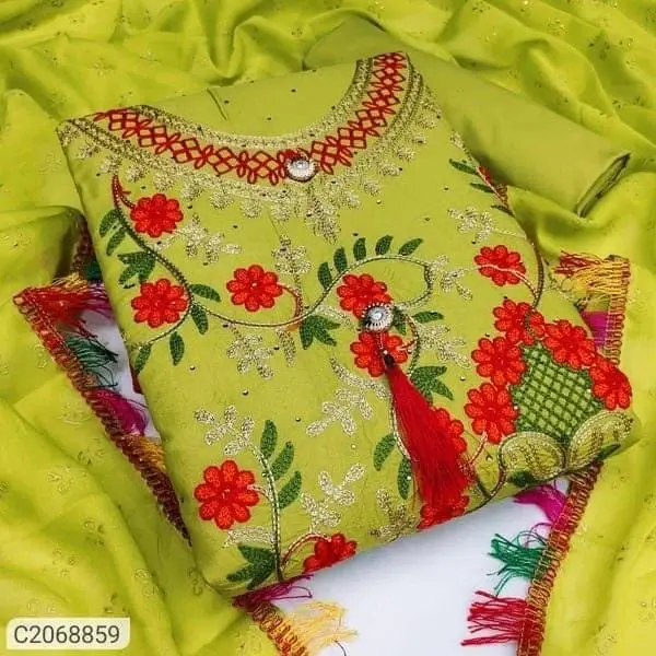 কাশ্মীরী আড়ি এম্ব্রডারী থ্রি-পিচ - Stunning Craftsmanship Piece