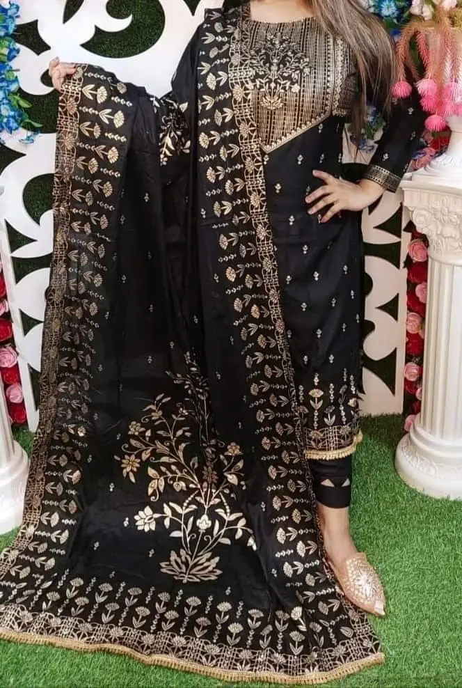 আনস্টিজ афসан স্ক্রিন প্রিন্ট থ্রি-পিস - Unique Touch