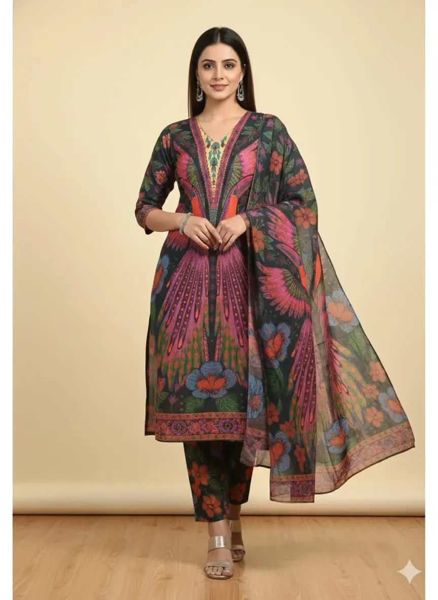 Ready Made Pure Dubai Silk Digital Print Three Piece - Stunning Design