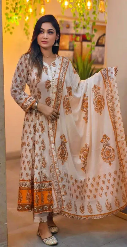 Gold Print Cotton Fabric Three Piece Collection