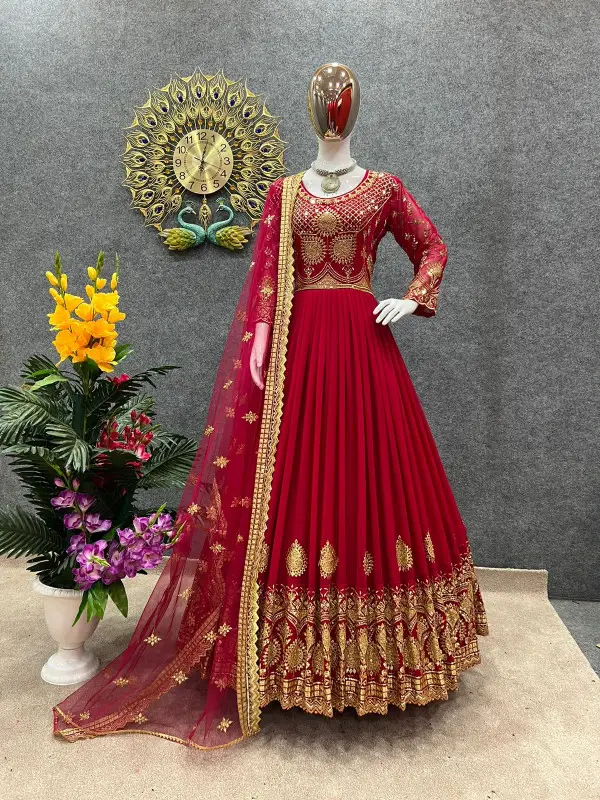 রেডিমেড জর্জেট এমব্রয়ডারি পার্টি ড্রেস