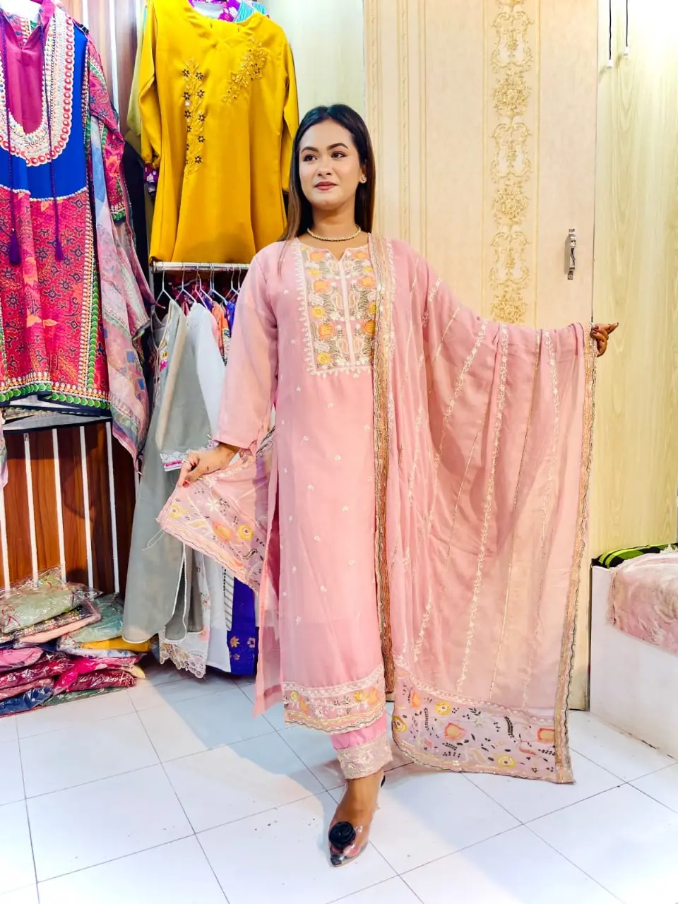 Georgette Embroidery Three Piece - Soft Touch