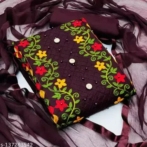 কাশ্মীরী আড়ি এম্ব্রডারী থ্রি-পিচ - Unique Handcrafted Elegance