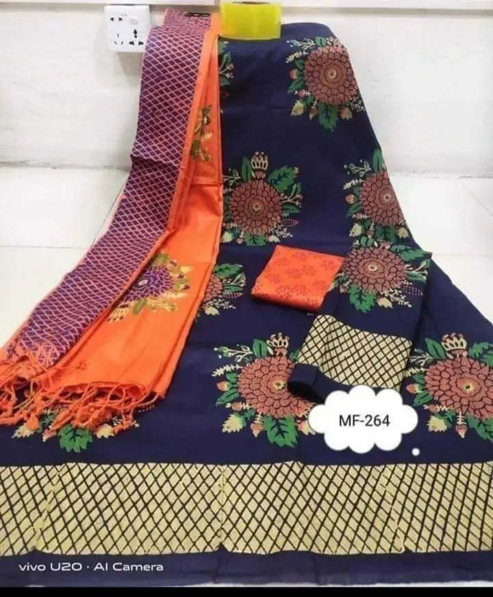 নিউ ব্লক প্রিন্ট থ্রি পিস - Crisp Print Design Wear