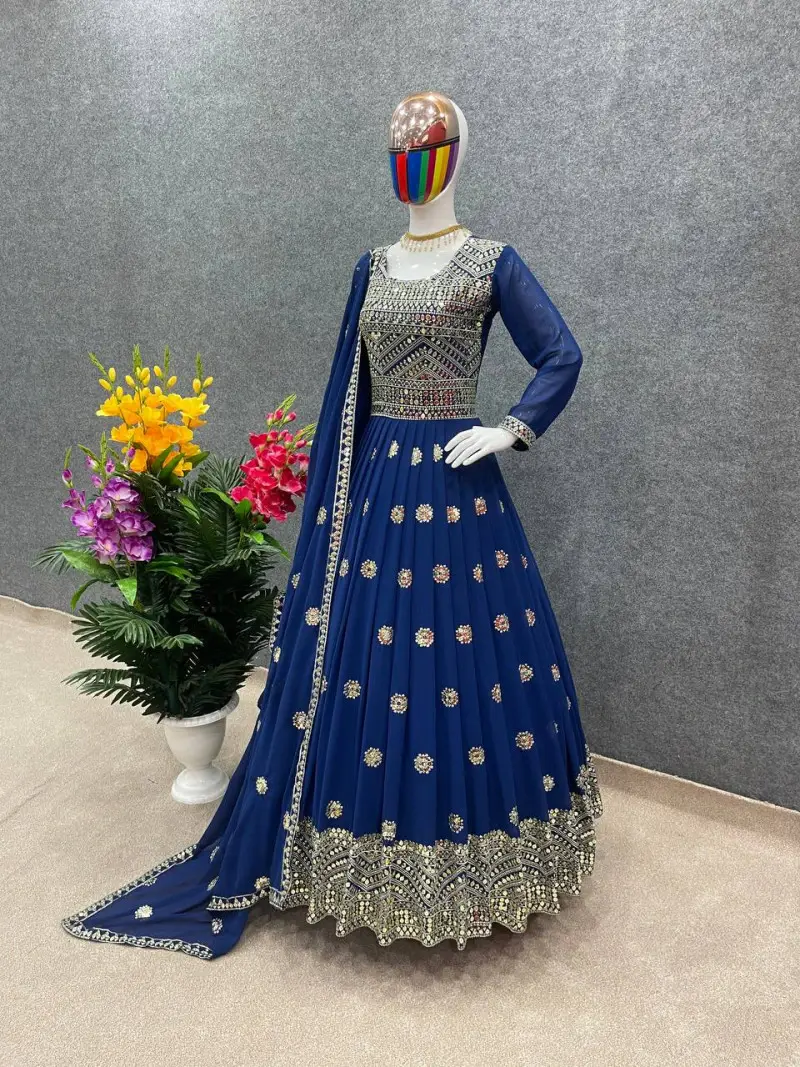 রেডিমেড জর্জেট এমব্রয়ডারি পার্টি ড্রেস