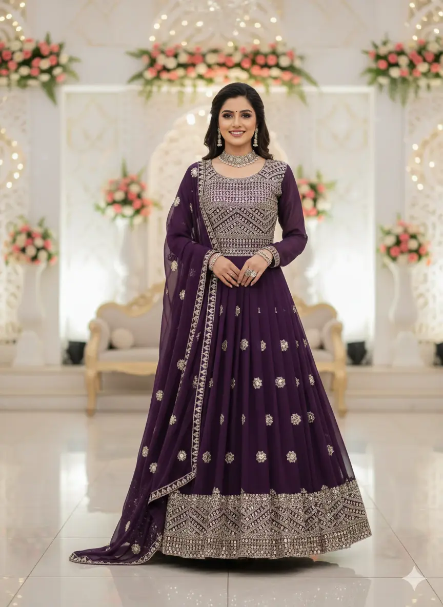 রেডিমেড জর্জেট এমব্রয়ডারি পার্টি ড্রেস