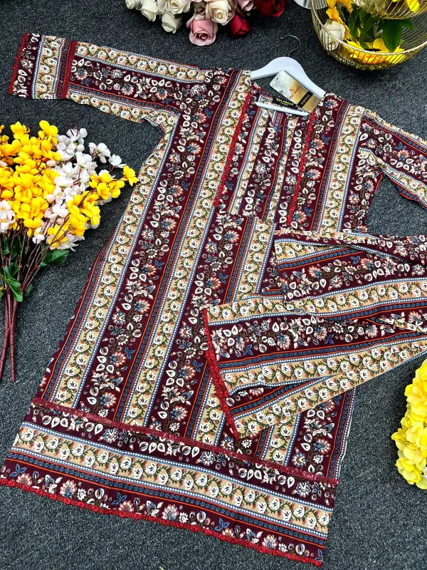 Embroidery Cotton Three Piece - Classic Elegance