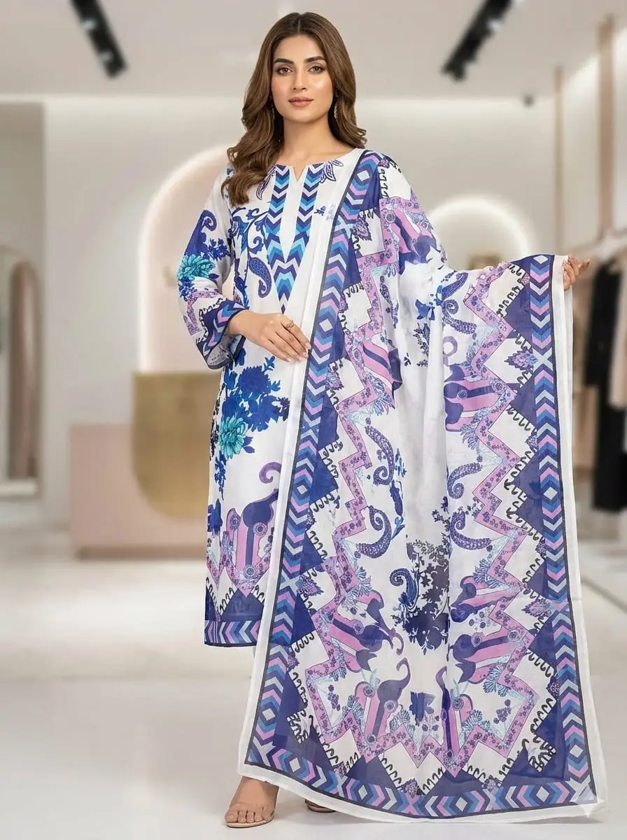 Ready Made Pure Dubai Silk Digital Print Three Piece - Stylish Set
