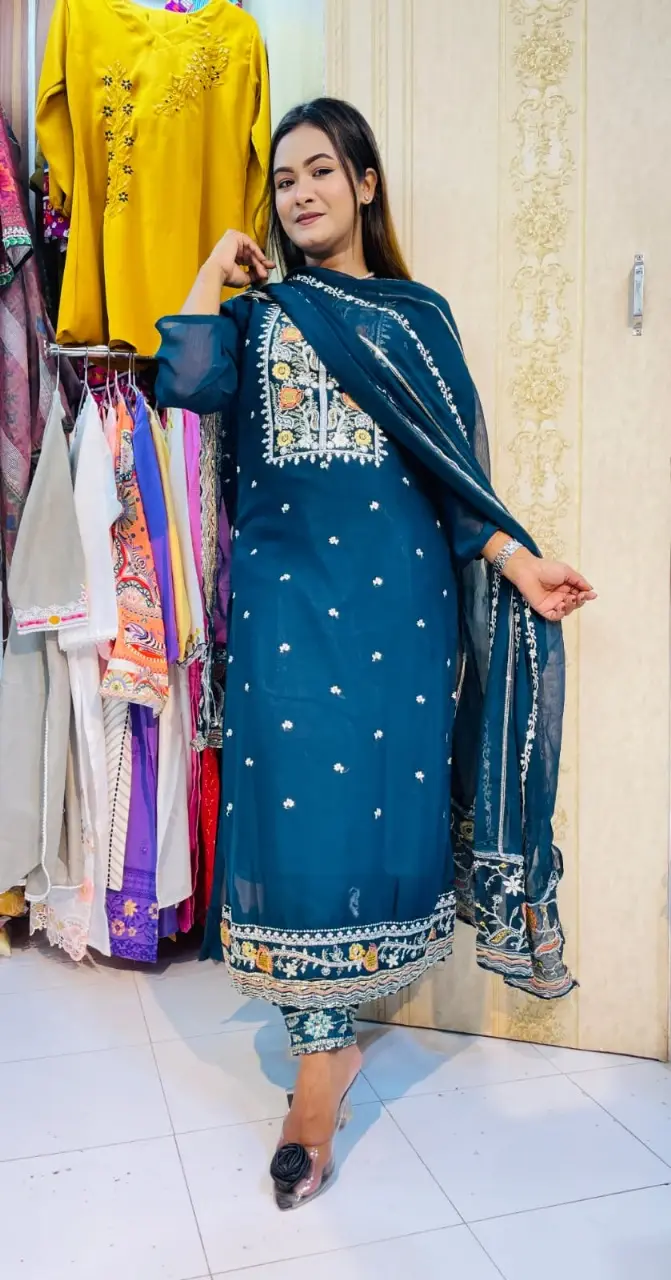 Georgette Embroidery Three Piece - Quality Fabric