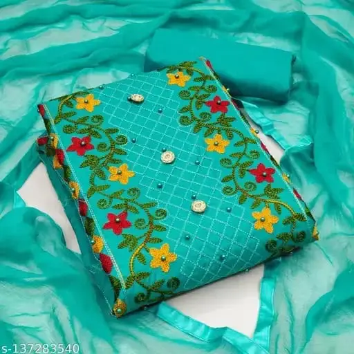 কাশ্মীরী আড়ি এম্ব্রডারী থ্রি-পিচ - Elegant Artisanal Craftsmanship