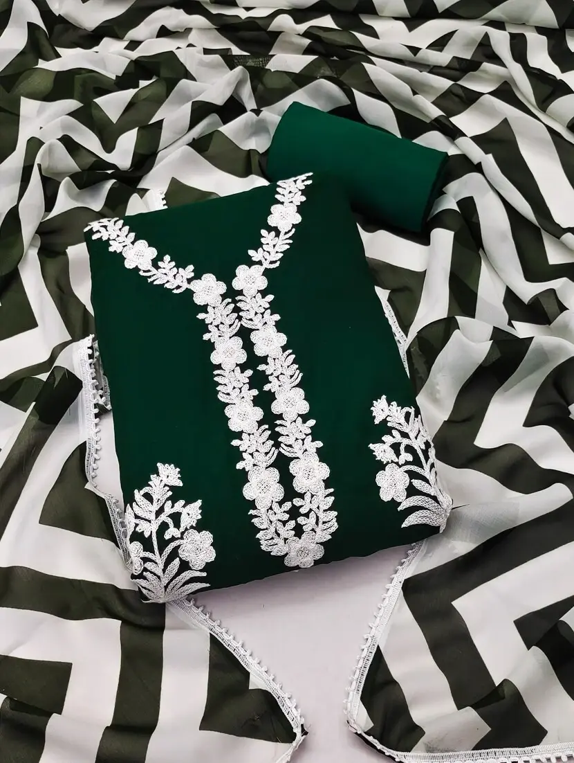 কাশ্মীরী আড়ি এম্ব্রডারী থ্রি-পিচ - Unique Kashmiri Heritage Wear