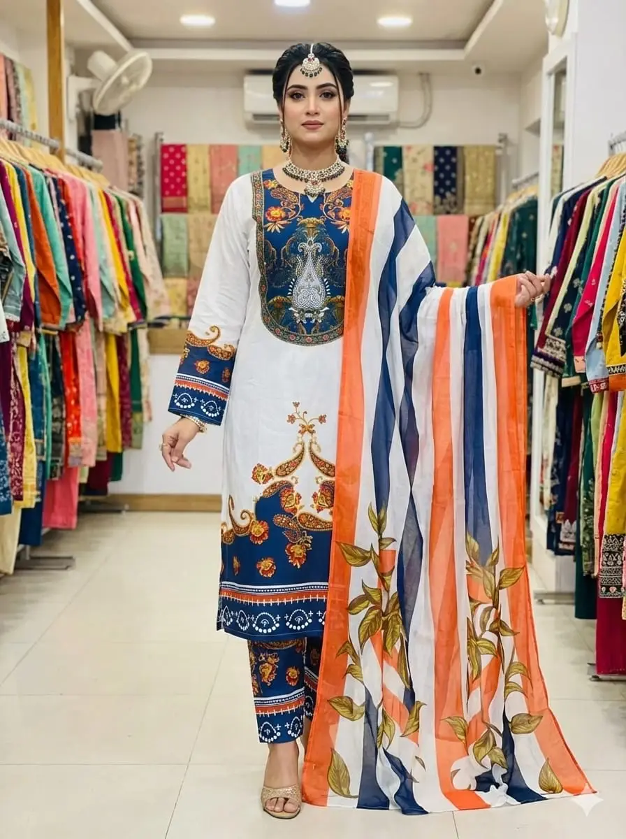 Ready Made Pure Dubai Silk Digital Print Three Piece - Everyday Glamour