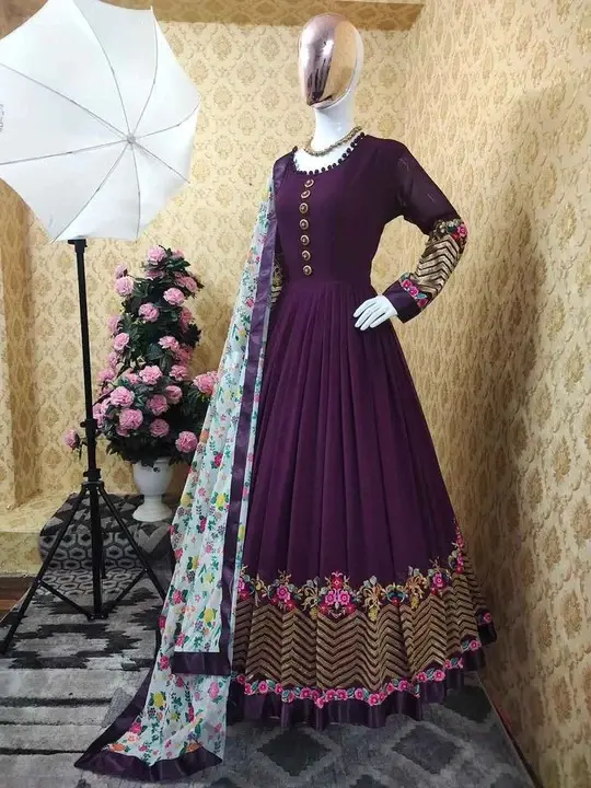 রেডিমেড জর্জেট এমব্রয়ডারি পার্টি ড্রেস