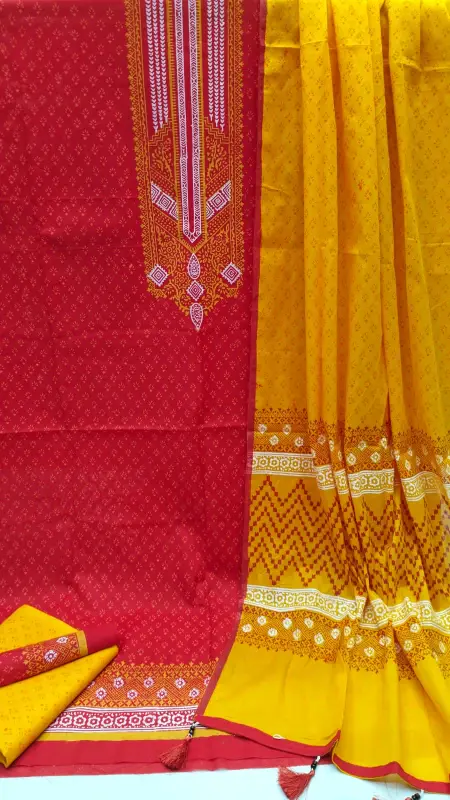 VIP Block Print Three-Piece Set - এক্সক্লুসিভ স্টাইল এবং ডিজাইন